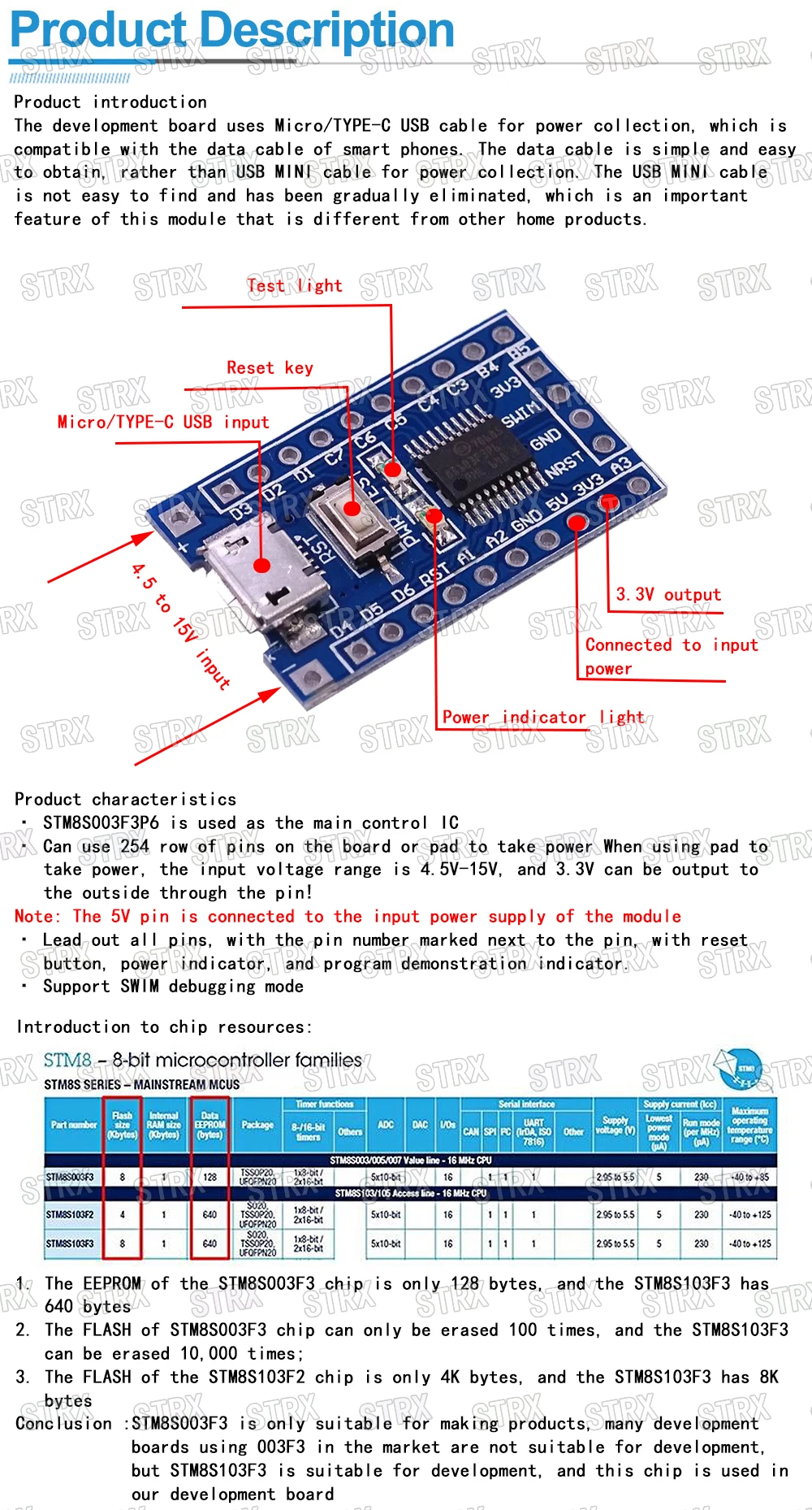 Плата разработки STM8S003F3P6 STM8S103F3P6, модуль ARM STM8 ...