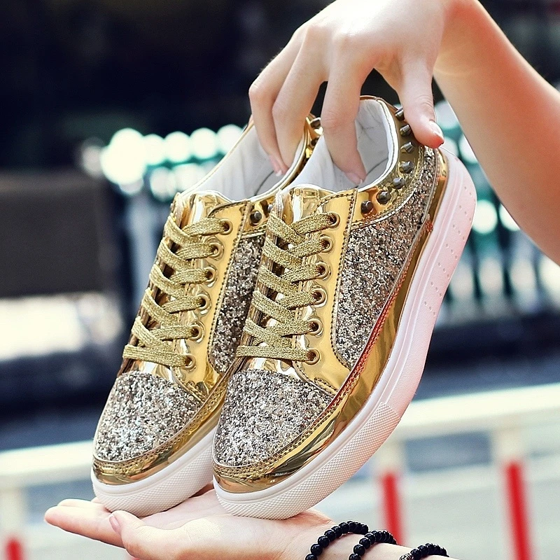 gold bling tennis shoes