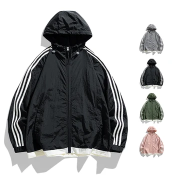 5 Colors!2024 Quick Drying Sun Protection Suit Men's Hooded Summer Thin Jacket Ice Silk Breathable Coats