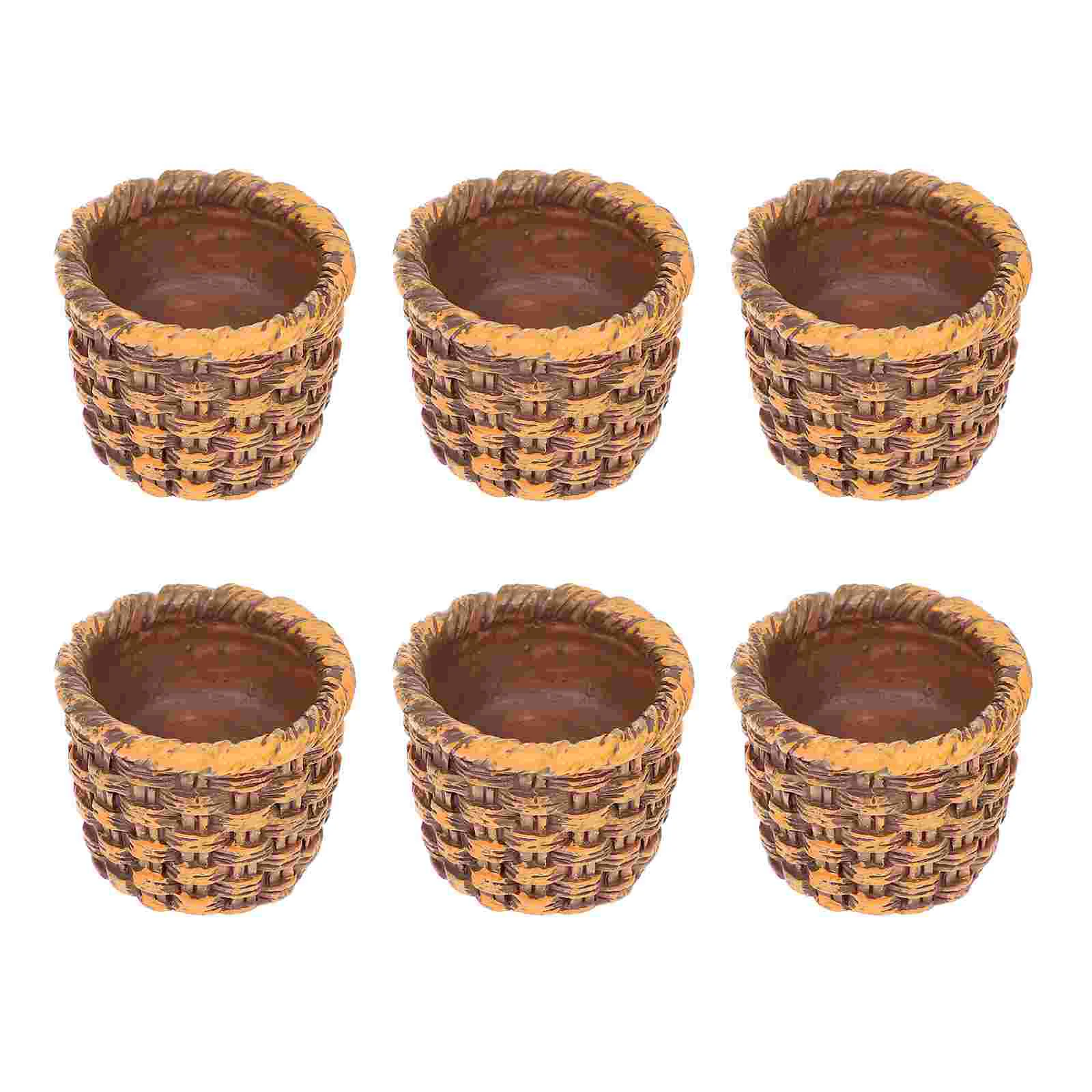 

6 Pcs House Cane Basket Mini Resin Ornament Micro Landscape Decor Miniature Small Supplies Accessories Storage Picnic
