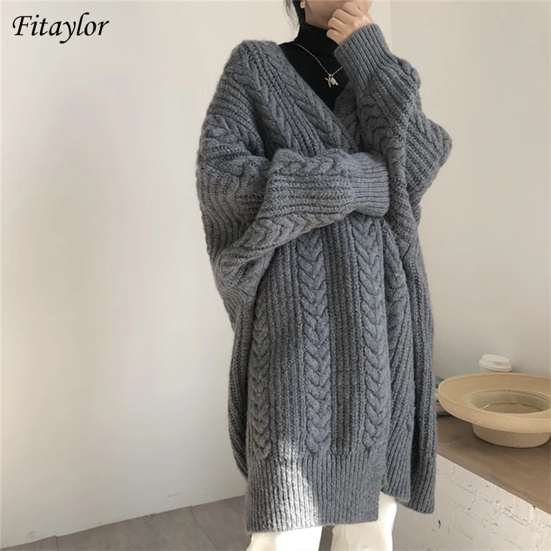 Fitaylor New Women's Sweaters Autumn Winter Fashionable Bat Sleeve Cardigans Oversize Warm Wild Knitwear Tops |