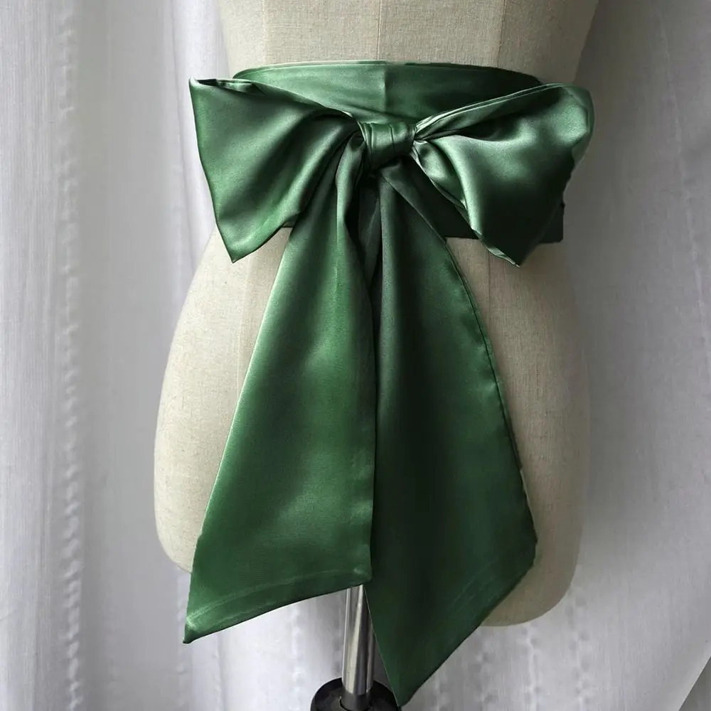 Fashion Satin Silk Bow Corset Waist Belt Wide Bowknot Fabric Ribbon Cummerbunds Lace Up Waistband Strap DIY Waist Bands