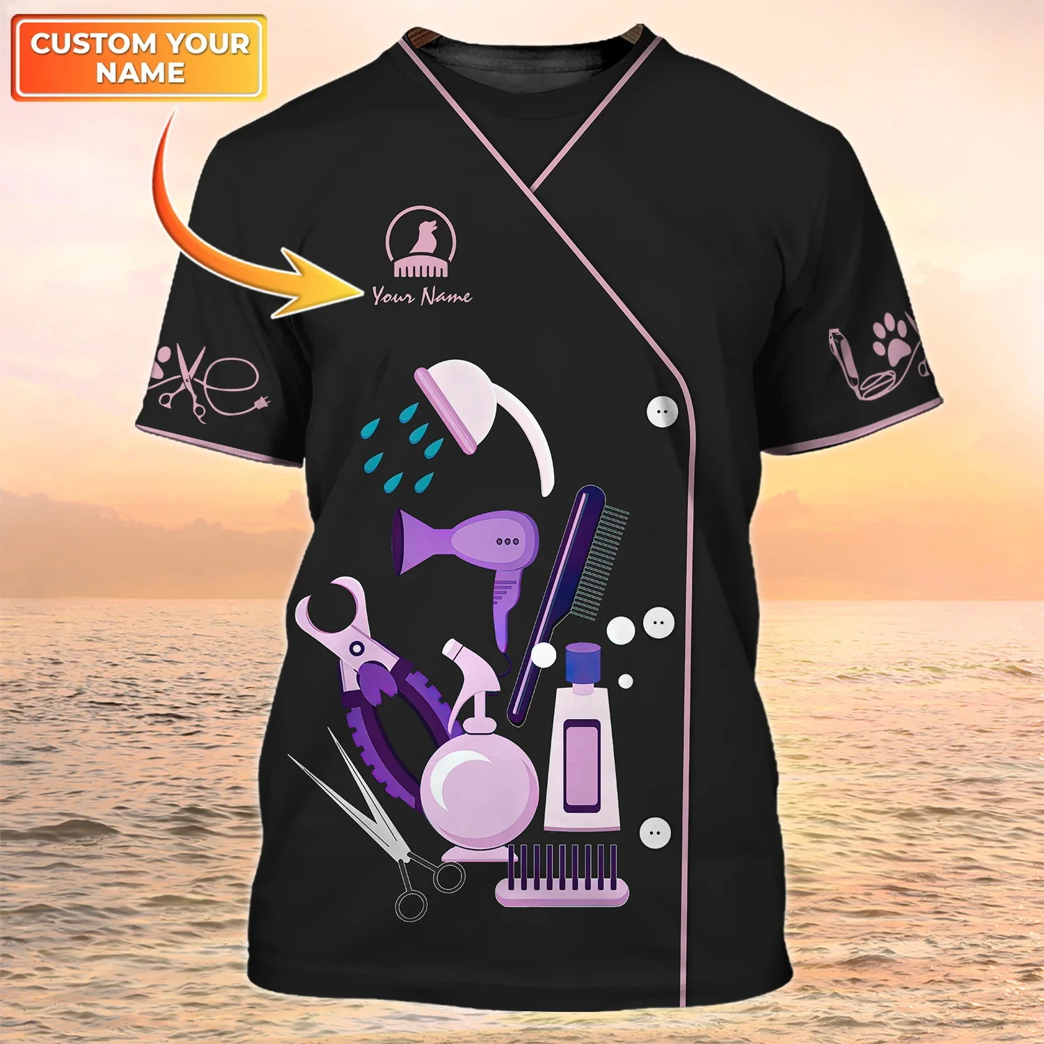 Neueste Sommer Mode männer T-shirt Hund Barber Pesonalized Name 3D Gedruckt t shirt Unisex Casual Tops Pet Groomer Uniform DW148 – Detail 39