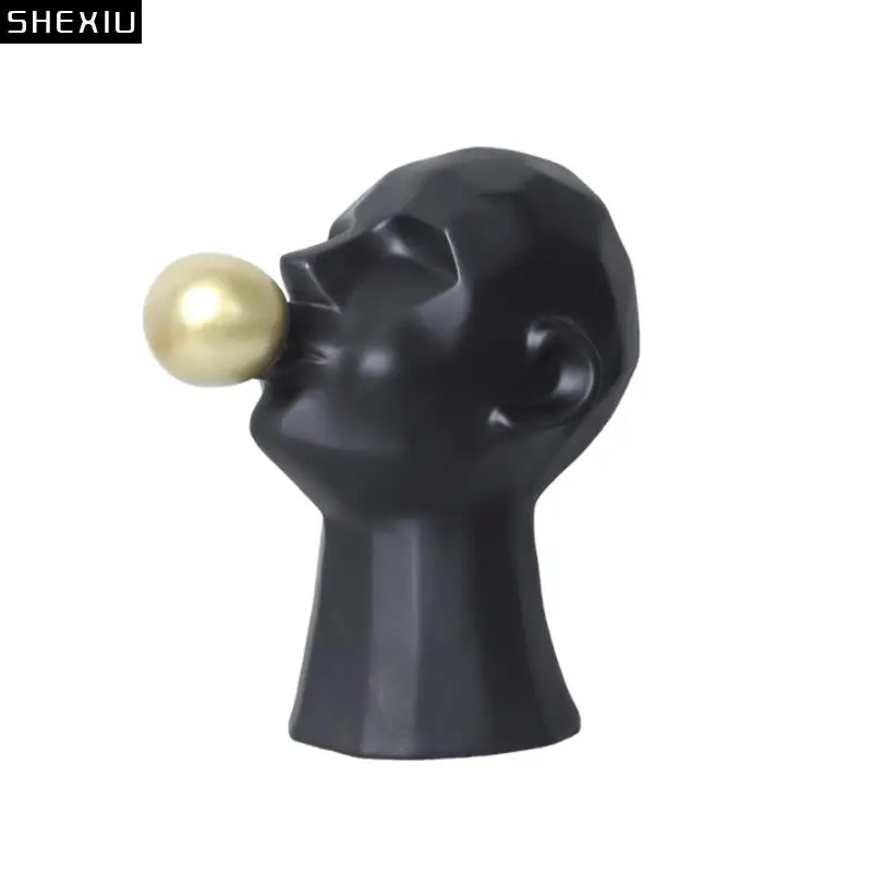 

Blowing Bubbles Character Resins Sculpture Crafts European Abstract Black/white Figure Statue Desk Decoration Modern Home Decor