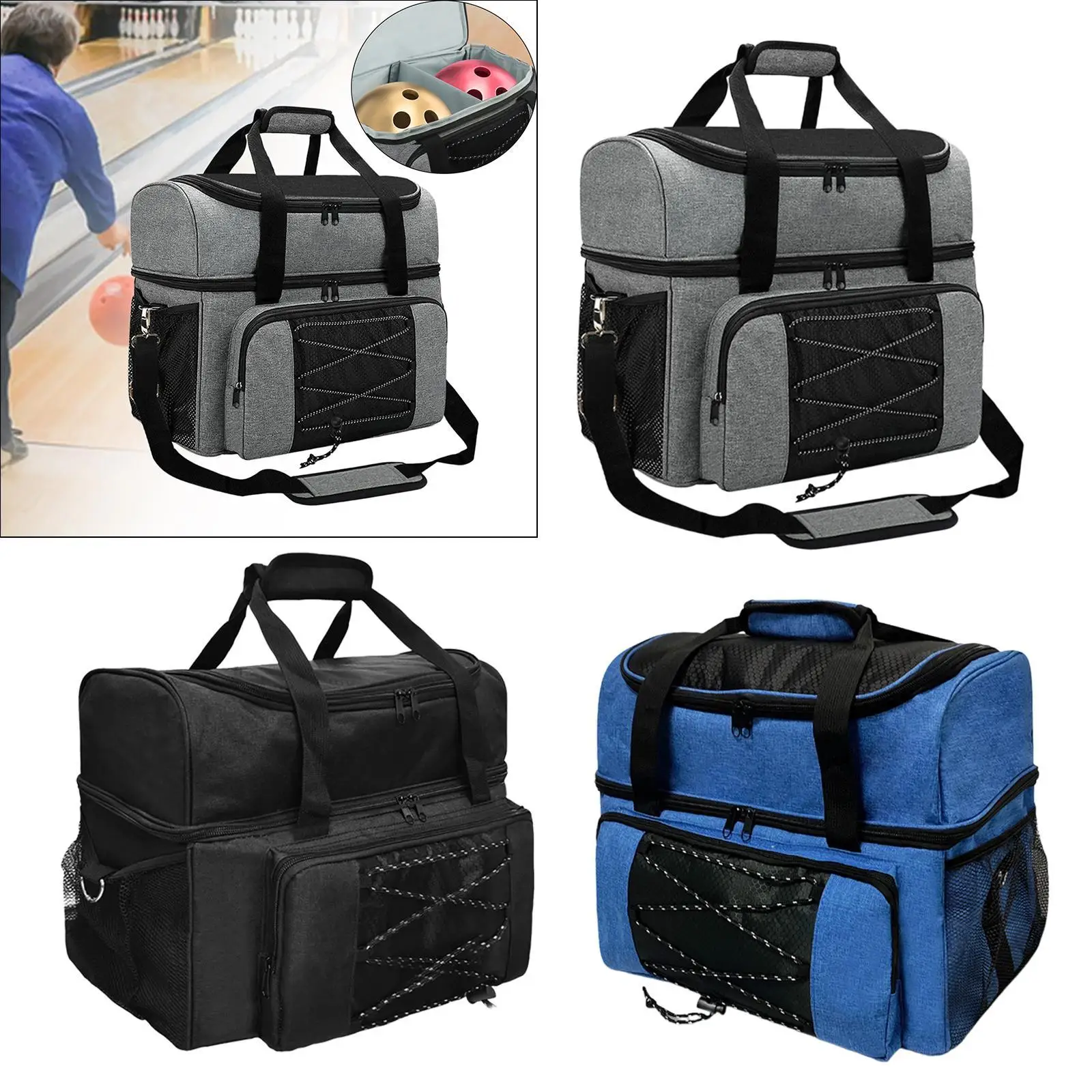 Bowling Ball Bag Bowling Equipment Bag Large Capacity 2 Balls