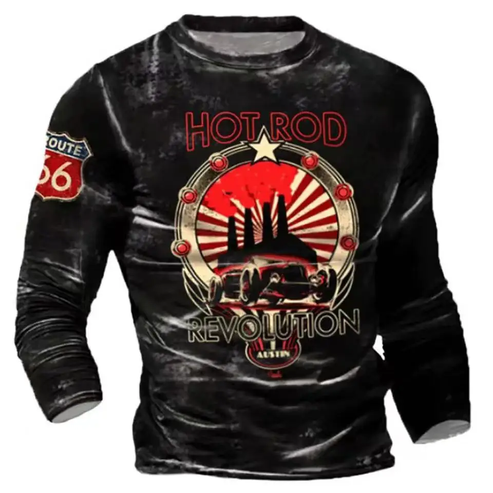 Fashion Vintage Men's T Shirts Oversized Loose Clothes Vintage Long Sleeves Us Route 66 Letters  3d Printed T Shirts Eu Size 5xl
