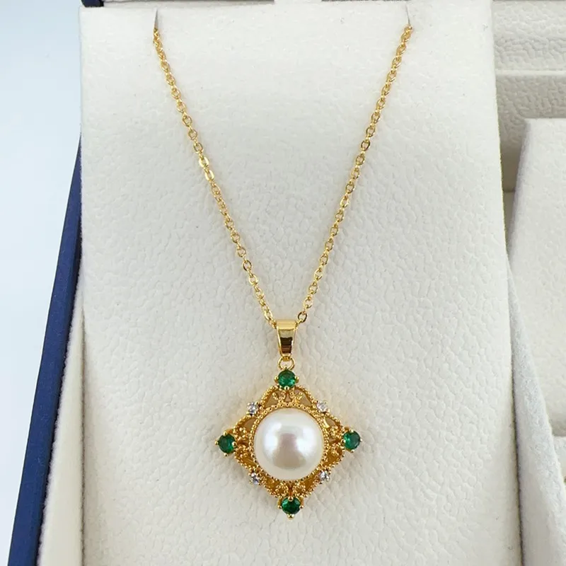 

New Arrival Square Pearl Pendant 100% Real Natural Pearl Necklace Shiny Zircon 14k Gold Filled Jewelry Necklaces For Women