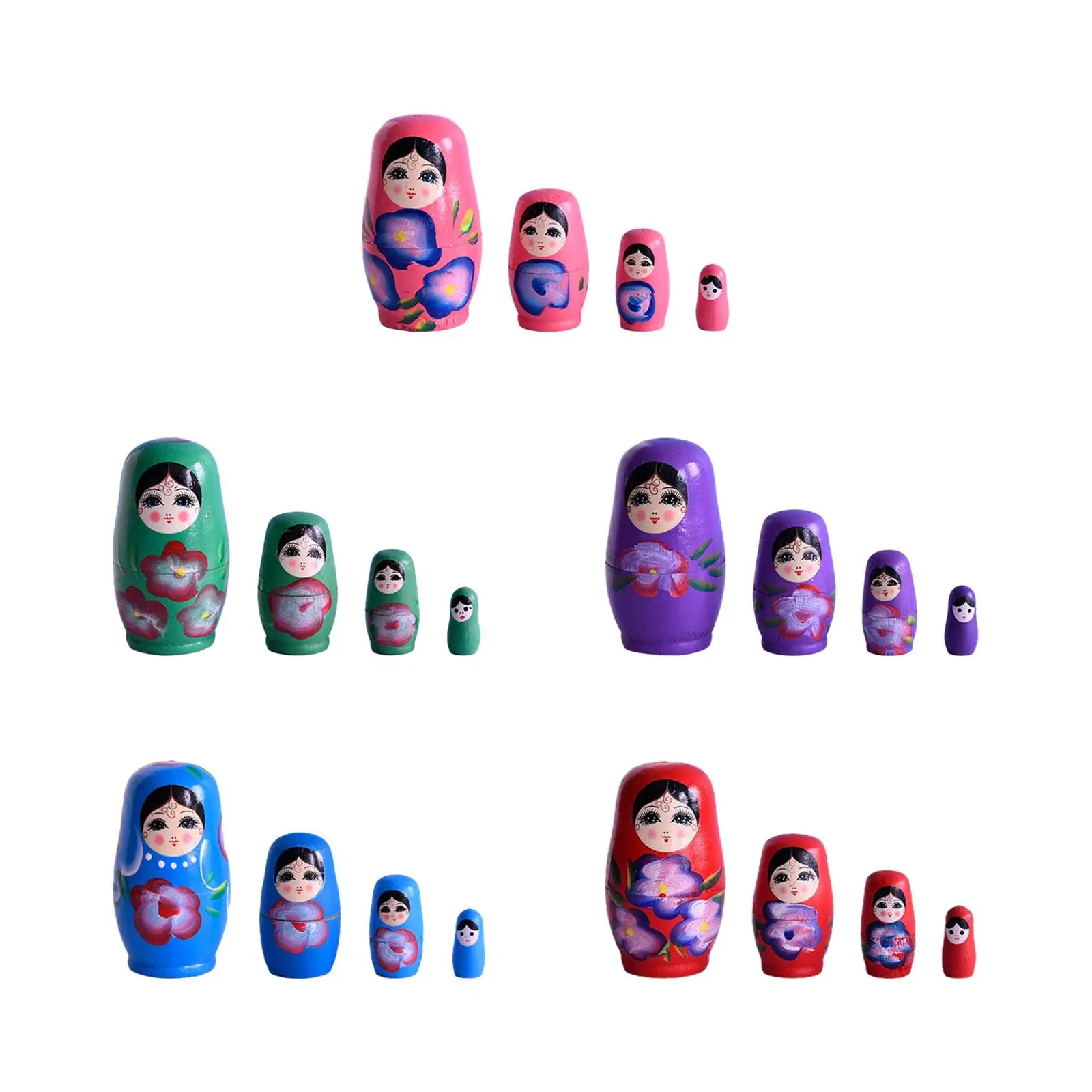 

4x Matryoshka Nesting Doll Toy, Figures Collectible Handmade Children Toys, Wooden Stacking Doll Set for Holiday Tabletop