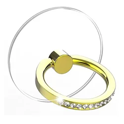 Diamond Cell Phone Ring Holder Stand - Transparent 360° Rotation Kickstand & Finger Grip (Gold)