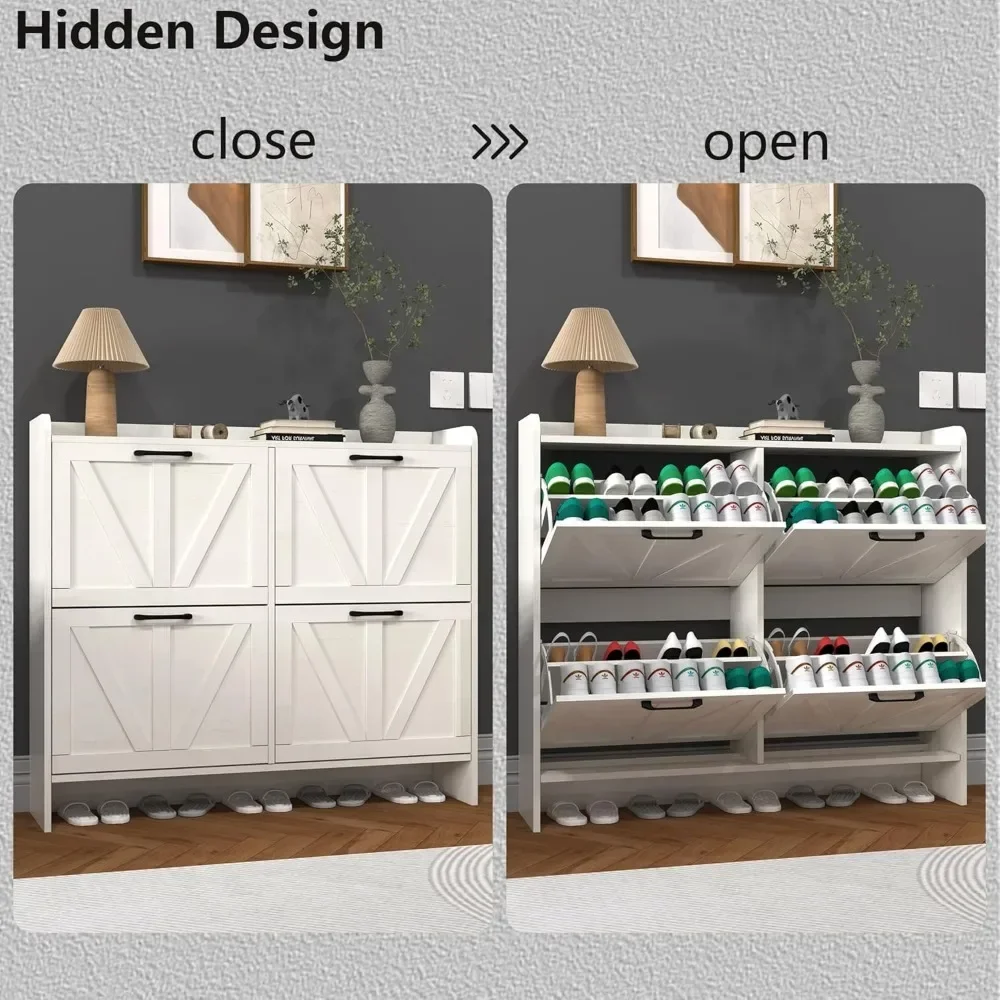 Shoe Cabinet with 4 Flip Drawers, Shoe Storage Cabinet for Entryway, Freestanding Hidden Shoe Cabinet Organizer with Open Storag 6