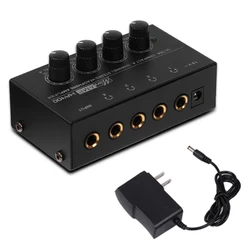 Ultra-Compact 4-Channel Stereo Earphone Amplifier with Volume Control and 6.35mm Jack (Black US Plug)