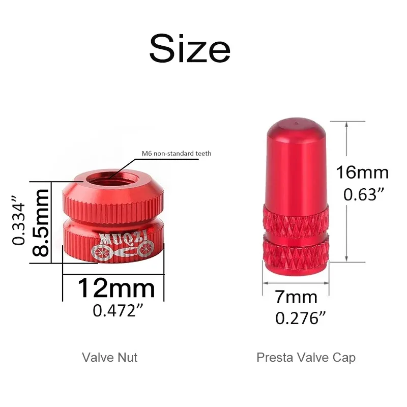 Bicycle tire valve nut with valve cap set 2-6 sets MTB road bike tubeless stem protection screw dust cover accessories