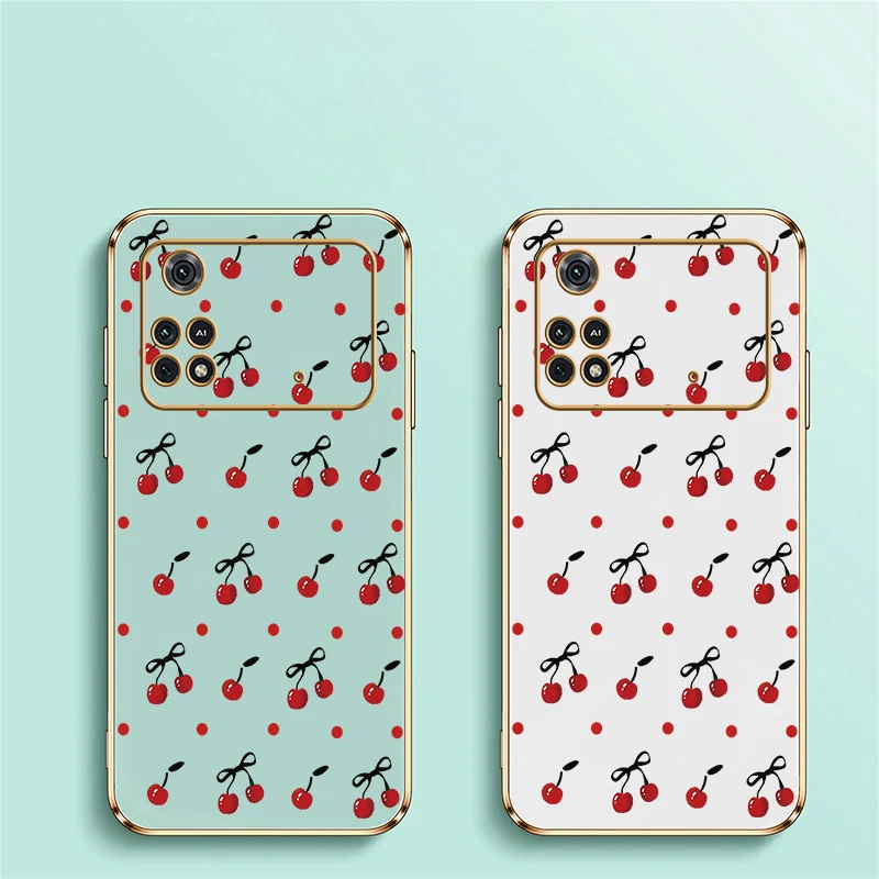 Luxury Soft Silicone Shockproof Phone Case with Cherry Bow Print Design