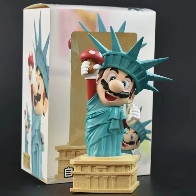 Super Mario Bros Action Figures Cosplay Statue of Liberty Anime Model Toys Home Decoration Mario Juguetes for Kid Christmas Gift