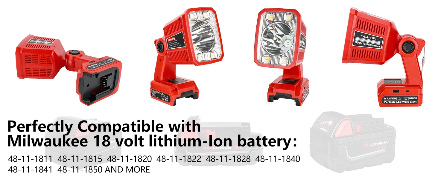 18V LED Flashlight for Milwaukee M18 18v Battery 18W LED Work Light LED Battery