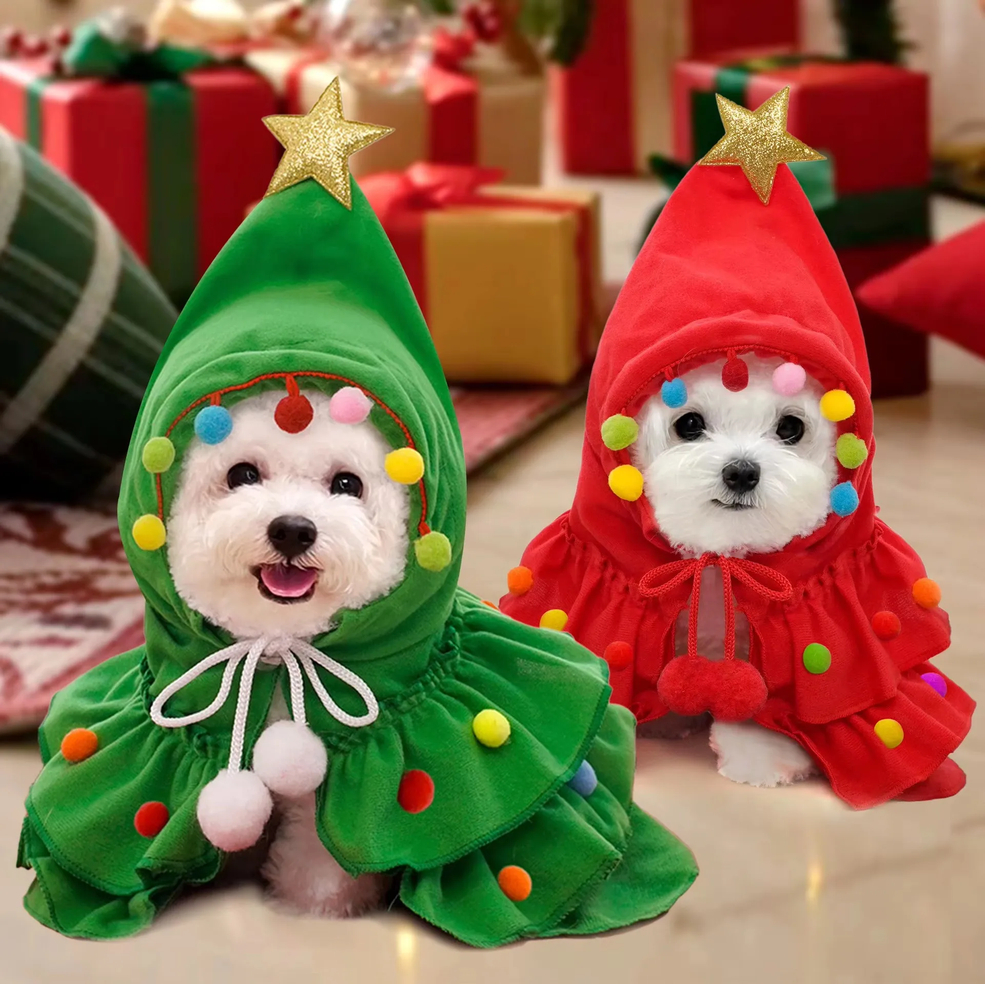 Christmas Pet Ruffles Clothes Dog Cloak Pets Cape Shawl Puppy Cosplay Santa Tree Costume Happy Festival Coat Supplies