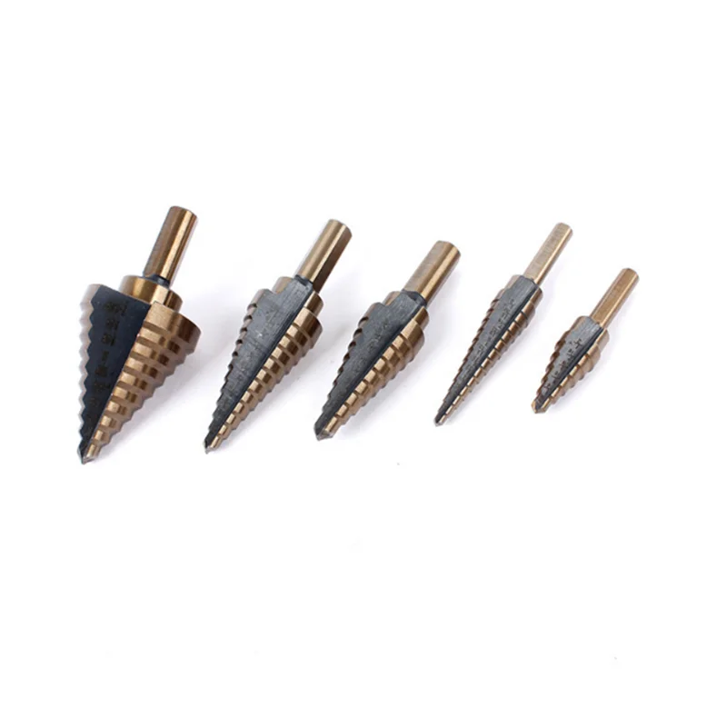 5PCS/6PCS HSS Triangle Handle Cobalt Step Drill Bit High Speed Steel Spiral Woodworking Metal Titanium Cone Hole Cutter Tool