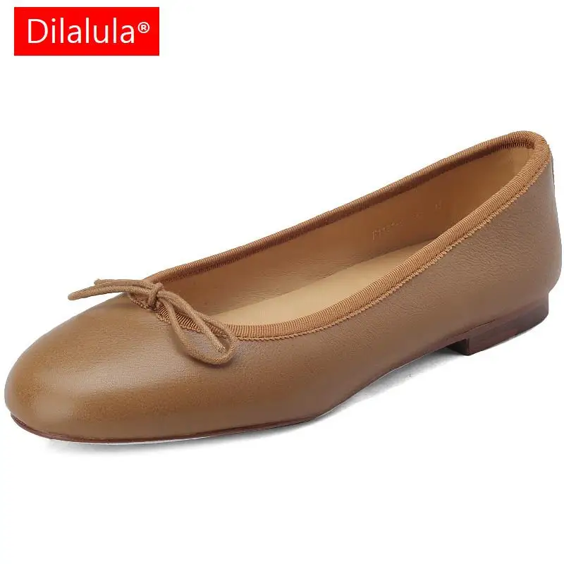 

Dilalula Sweet Round Toe Women Flats Office Ladies Casual Butterfly Knot Genuine Leather Shoes Woman Spring Summer New Arrival