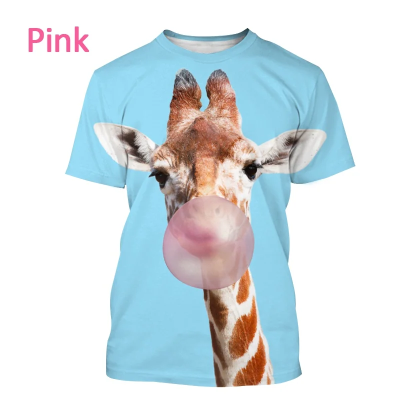

Summer New Popular Animal Giraffe 3D Printing T-shirt Men's Round Neck Fashion Casual Short-sleeved Hip-hop Personality