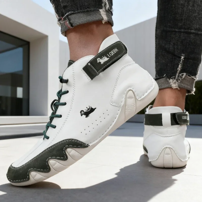 Men's Casual Bare Boots Luxurious Fashion High Top Sneakers Breathable Original Comfort Soft Soled Handmade Leather Flat Shoes