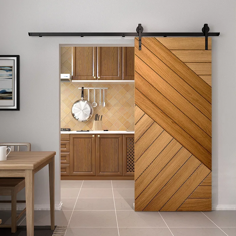 Modern home interior solid wood large striped design bedroom sliding barn doors 5
