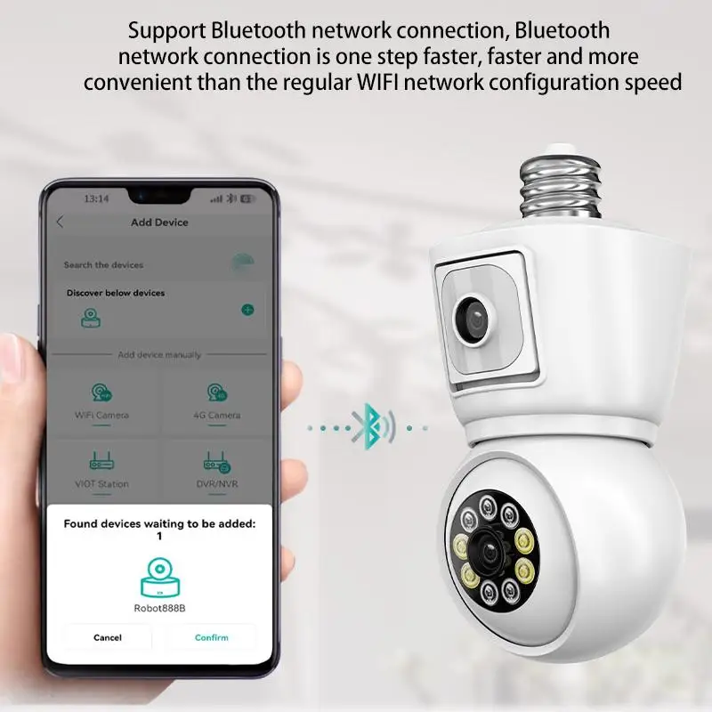 8MP E27 Bulb WiFi Camera 4K Dual Lens Dual Screen Cam Auto Tracking Two Way Audio Night Vision CCTV Security Protection ICSEE 6