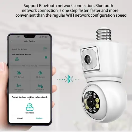8MP E27 Bulb WiFi Camera 4K Dual Lens Dual Screen Cam Auto Tracking Two Way Audio Night Vision CCTV Security Protection ICSEE - Image 6