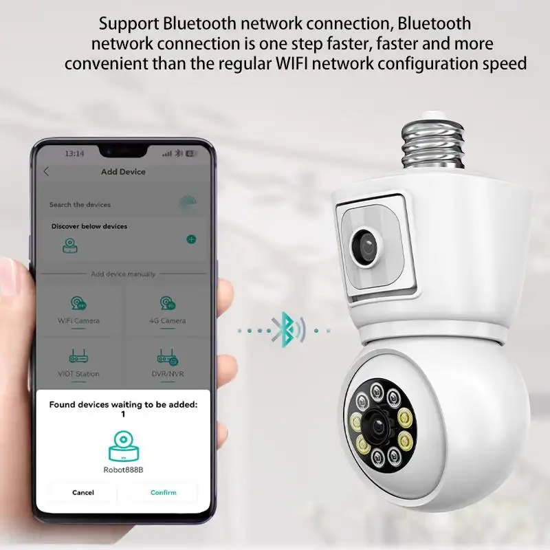8MP E27 Bulb WiFi Camera 4K Dual Lens Dual Screen Cam Auto Tracking Two Way Audio Night Vision CCTV Security Protection ICSEE - Image 6