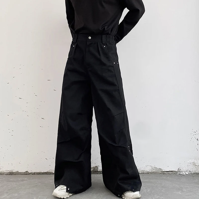 IEFB Men Pants Darkwear Pleats Loose Wide Leg Trousers Trend Solid Color Autumn Fashion Pocket Japanese 9A5642 wide leg pants wide leg sweatpants
