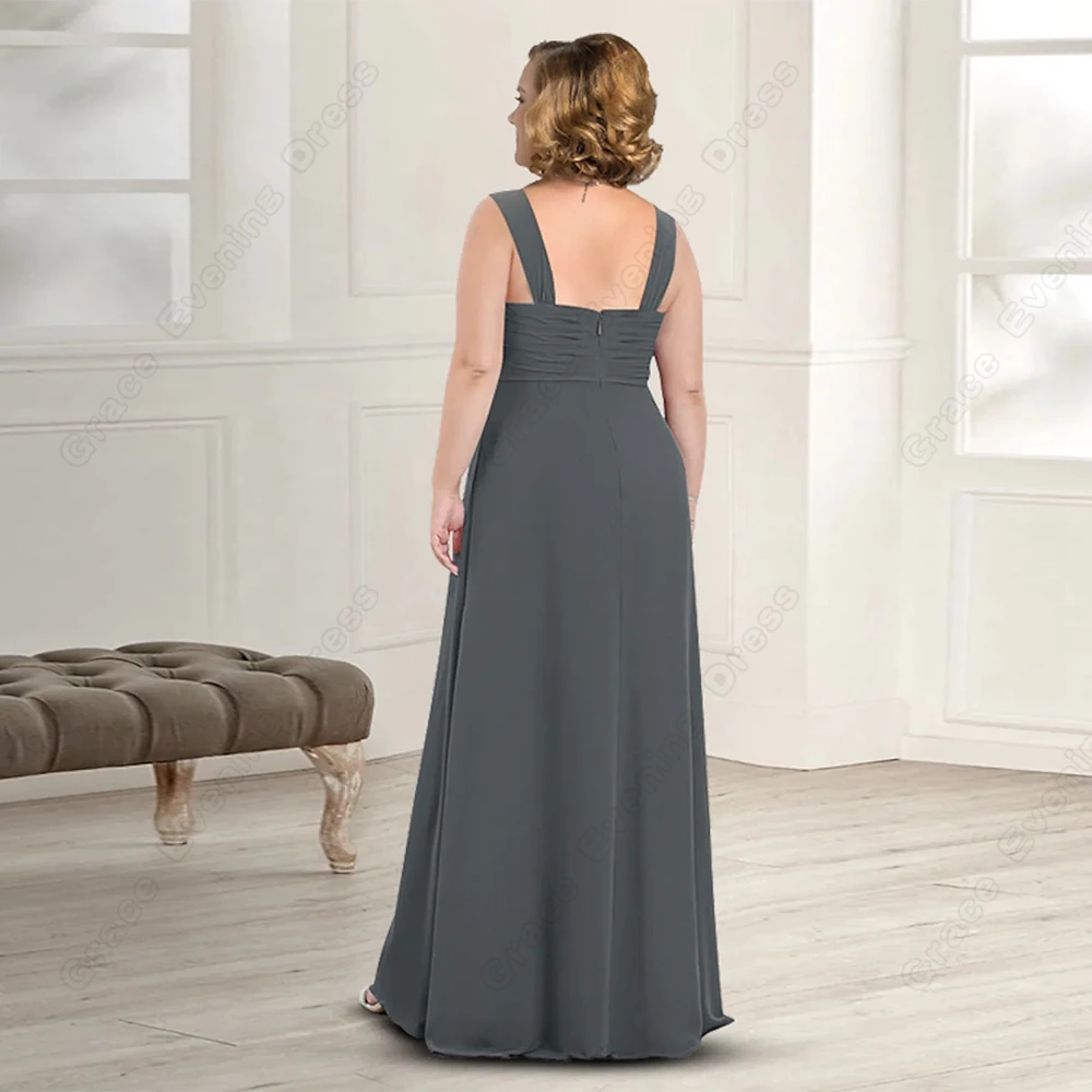 Plus Size Grey Mother of Bride Dresses Chiffon Three Quarter Wedding Party Gowns