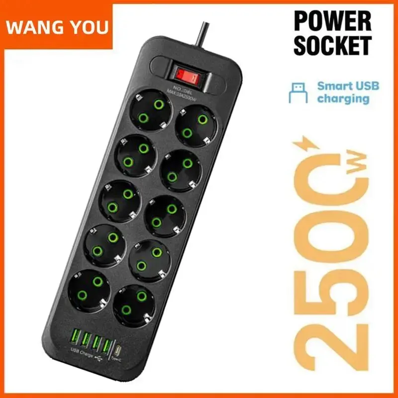 Power Strip EU Plug AC Outlet With 4 USB Ports Fast Charge Multiprise Network Filter