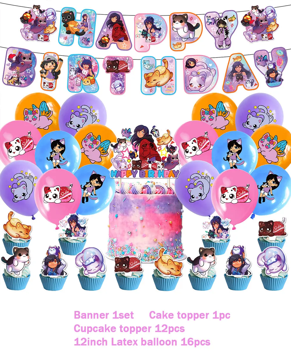 Aphmau Plüschtiere Cartoon Thema DIY Luftballons Party liefert Geburtstag Banner Latex Ballon Dekoration Kuchen liefert Kind Mädchen Geschenk – Detail 10