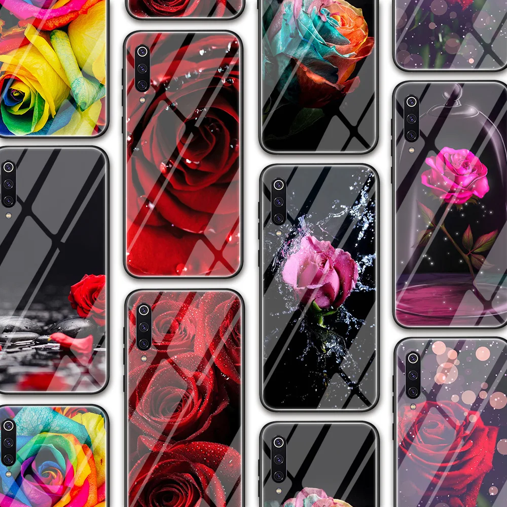 

Rose Flower Glass Case for Xiaomi Redmi Note 12 11 8 9 10 7 8A 10 9S 9C 10C Note 10 Pro 11T Pro Poco X3 F3 Mi 10 Pro Funda Capa