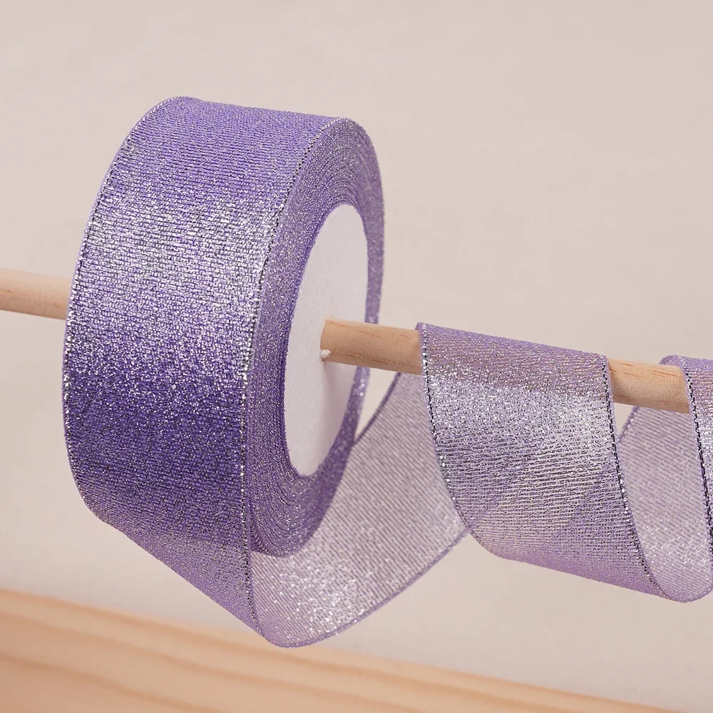Gold Silver & Pink Blue Glitter Metallic Ribbon for Holiday & Party Decorations - 40mm Wide