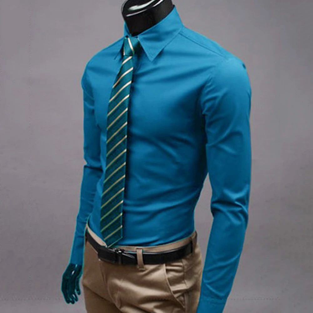 Men Shirt Men's Long Sleeve Shirt Men Business Turn Down Collar Top Polyester Office Blouse Social