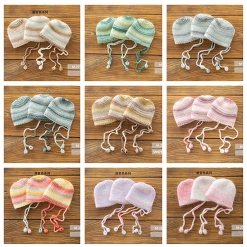 

Dvotinst Newborn Photography Props Knitted Hats Gradient Crochet Bonnet Fotografia Accessories Studio Shooting Photo Props