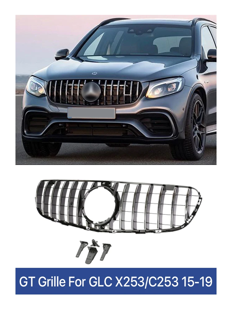 

For Mercedes Benz GLC SUV X253 Coupe C253 2015-2019 Black Silver Front Panamericana GT Style Grille Prefacelift Sport AMG GLC63