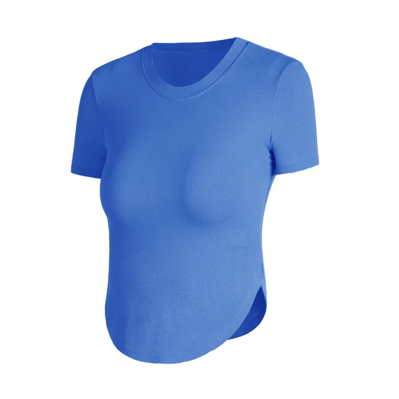 Sportswear Gym Top Short Women Thread T-Shirt with Bar Pad Yoga Quick Dry Tight Running Sport Fitness Pilates Outdoor Clothing