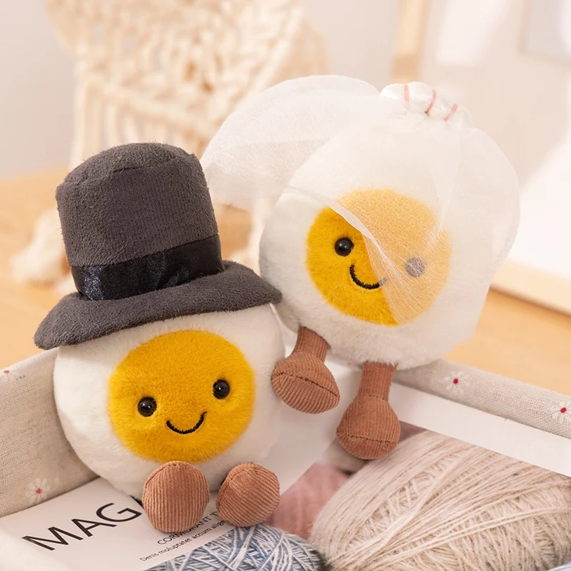 14cm Boiled Egg Cosplay Plush Toy Stuffed Kawaii Food Pillow with Legs Bride Bridegroom Couple Graduation Doctor Plushie Gift 3