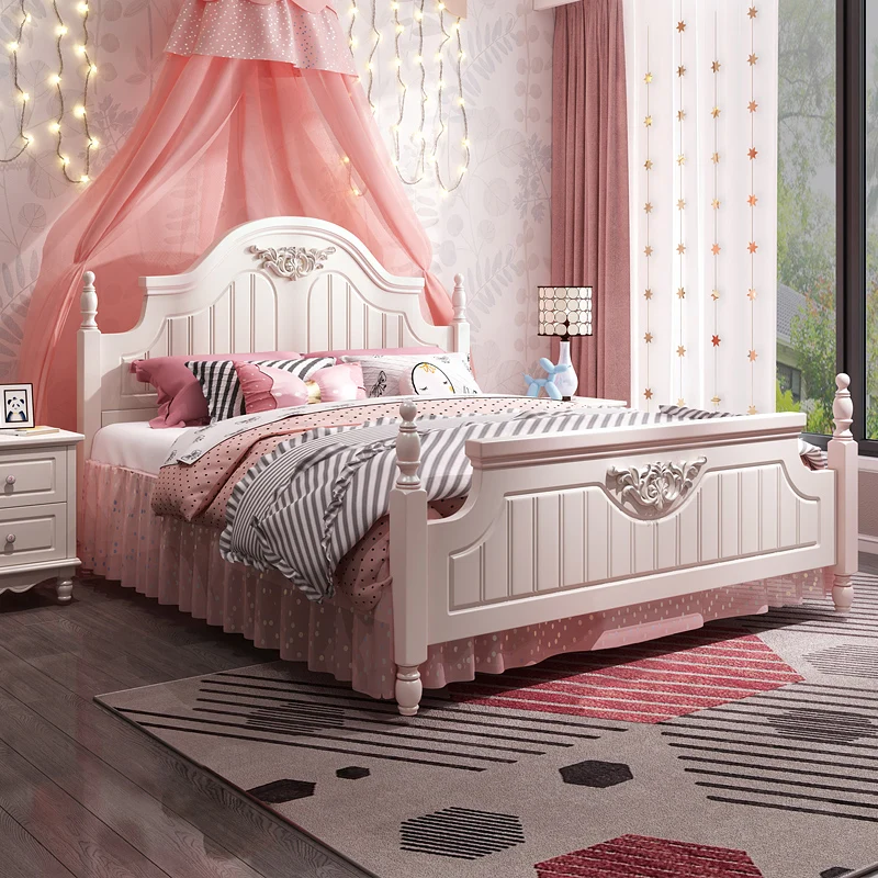

Princess Bed Children's Bed Bedroom Combination Set Girl Boy Girl Solid wood small unit light luxury single bed