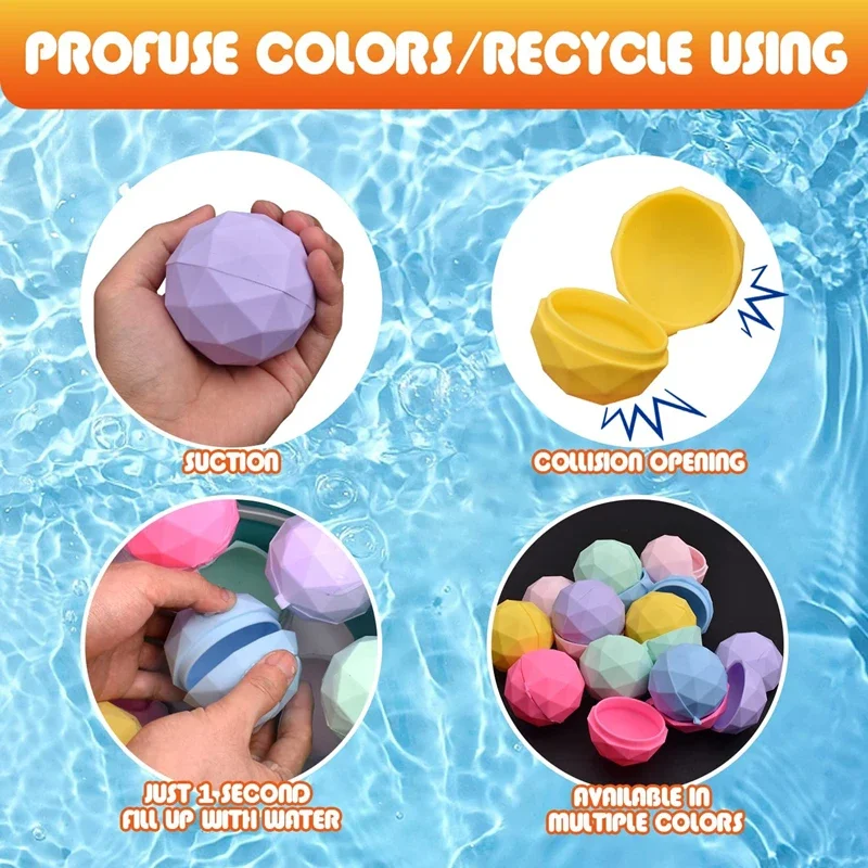 4Pcs Cute Reusable Water Balloons Quick Fill Silicone Self-Sealing Water Ball Water Toys for Summer Party Outdoor Pool Garden 2