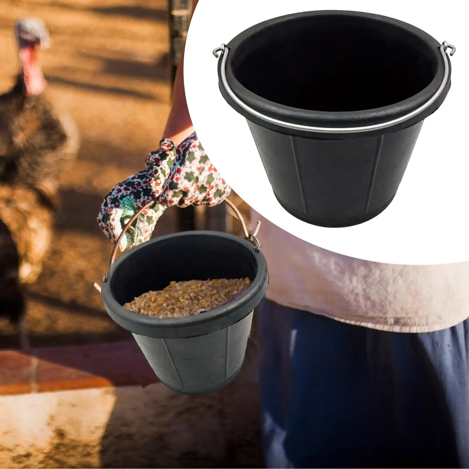 Rubber Feed Bucket Portable Water Storage Container with Handle for Horses Chickens Cattle Livestock Hay Feeder