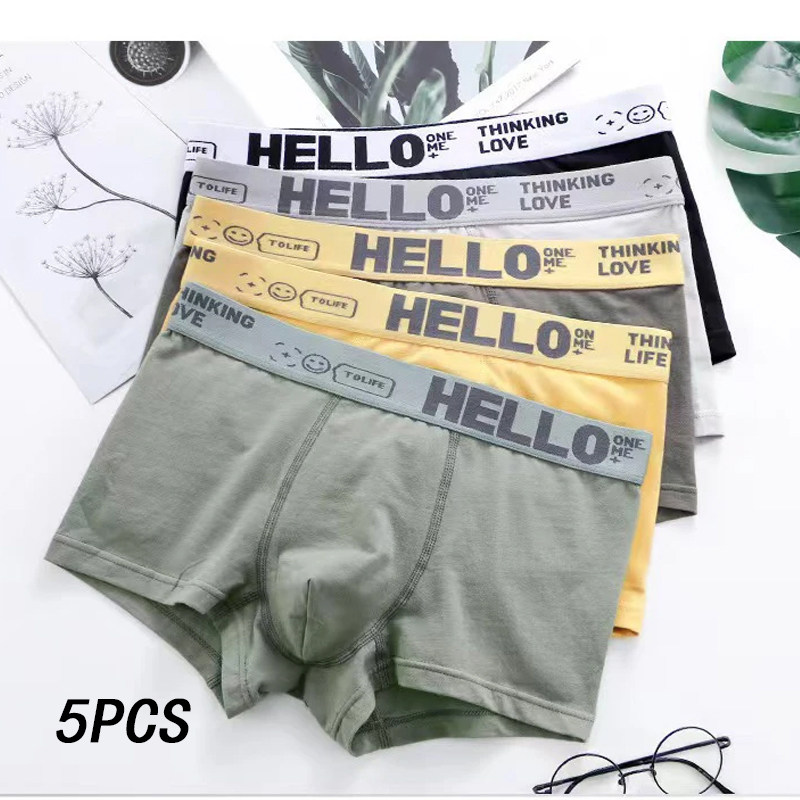5PCS Men Breathable Antibacterial Boxer Shorts Four-corner Shorts Teenagers Knitted Pure Color Mid-waist Design