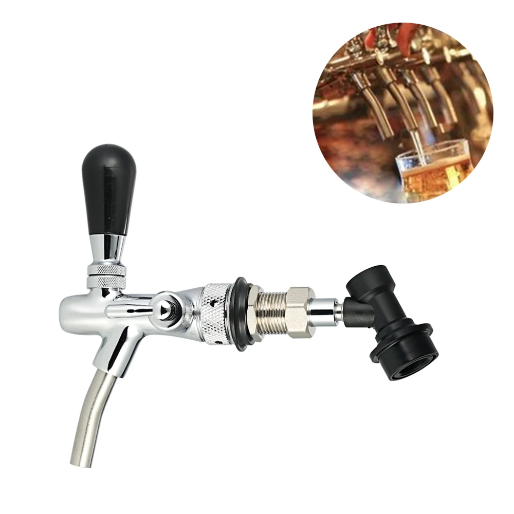 

G5/8 Shank Beer Tap Adjustable Flows Chrome Draft Long Stem Home Brew Keg with Ball Boba Straw Lock Disconnect