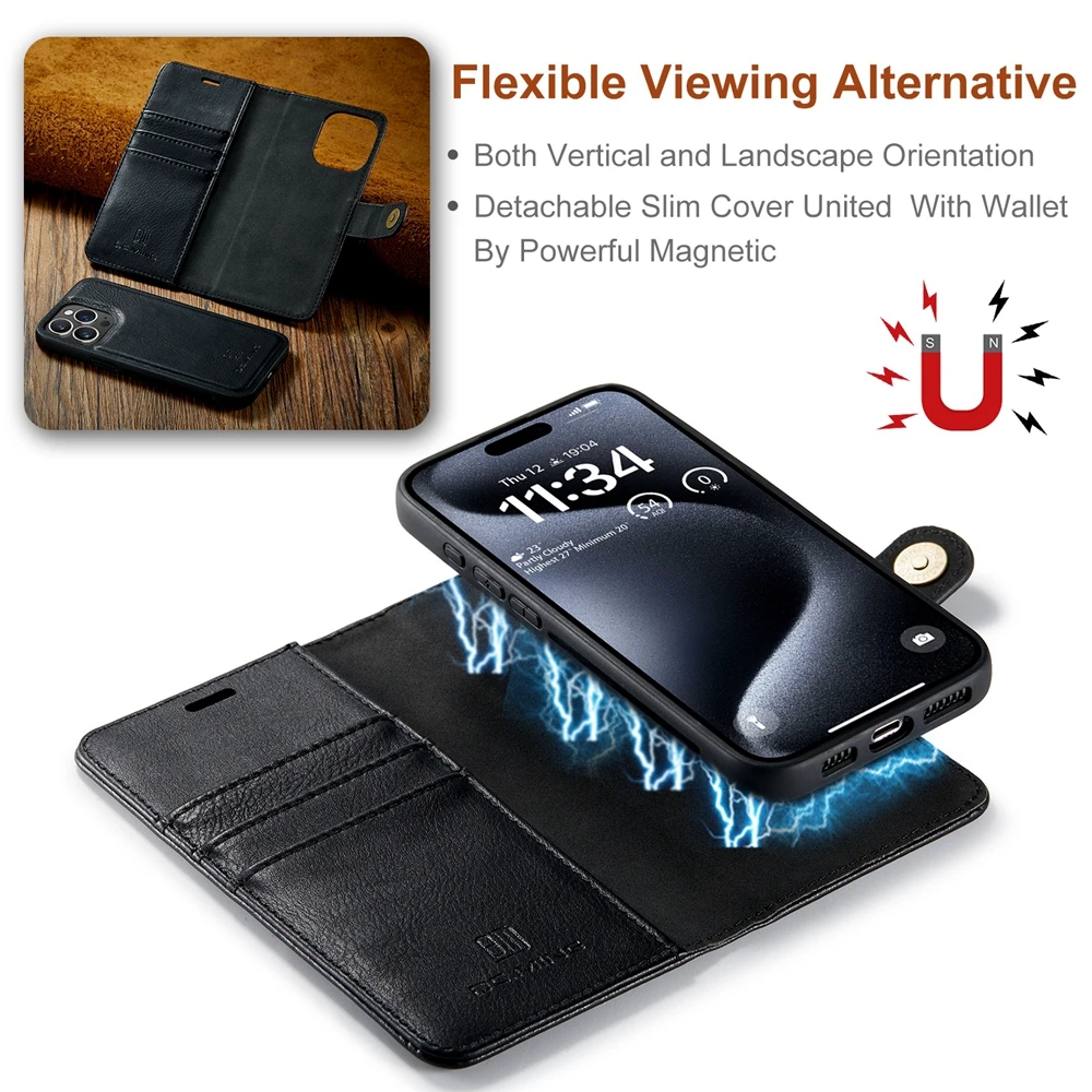 Premium Detachable Leather Wallet Phone Case with Magnetic Flip and Card Slots