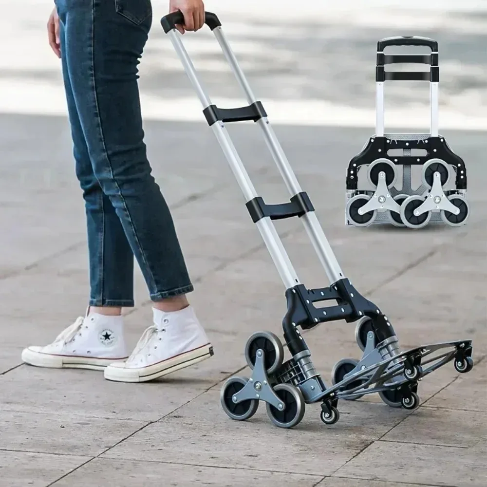 Folding Shopping Cart Portable Trolley Cart Aluminum Alloy with Wheels Upstairs Cargo FoldingTrolley Outdoor Step Climbing Travel Folded Trolley