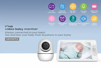 7Inch IPS Screen 1V2 Wireless PTZ Video Baby Monitor Two Way Intercom Feeding Plan Baby Camera 1
