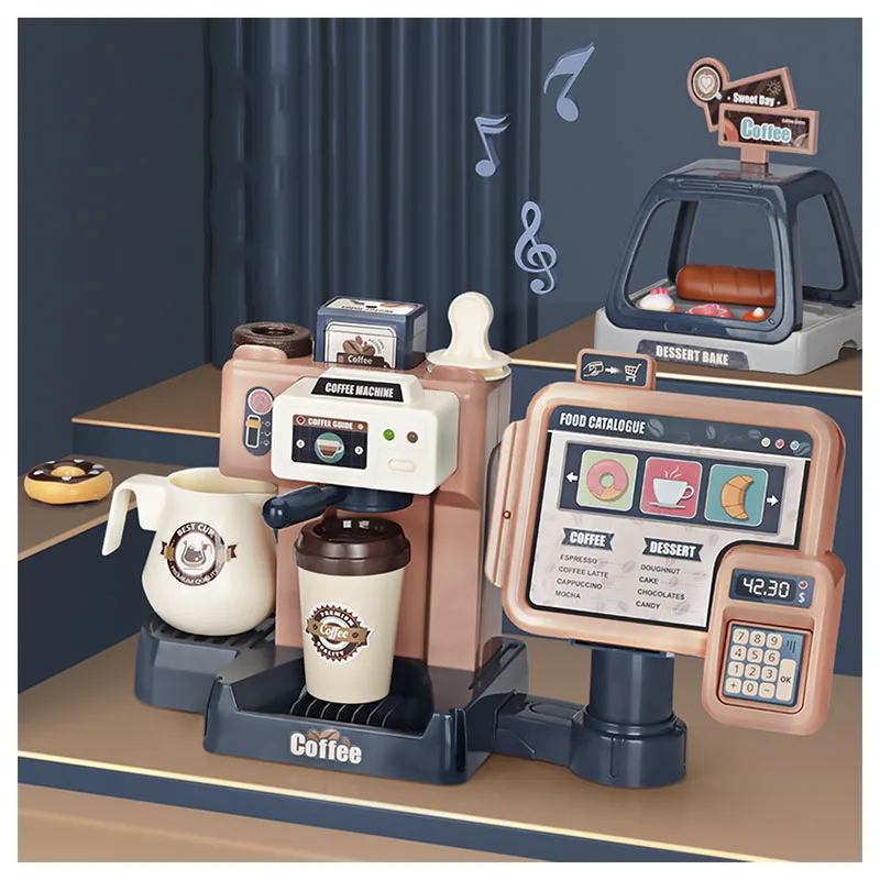 

Kids Coffee Machine Toy Set Simulation Kitchen Toys Food Bread Coffee Cake Pretend Play Shopping Cash Register Toys For Children