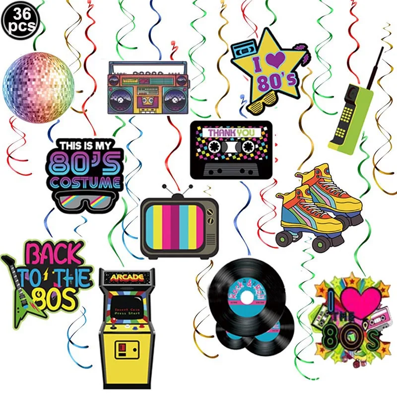 Recordable Talking Button 20 Seconds Multicolor Plastic  36pcs Back to the 80s Party Hanging Swirls Decorations 80s Retro Ceiling Streamers for 1980s Throwback Birthday Party Supplies Numbers Wood Signs Wedding Events & Parties