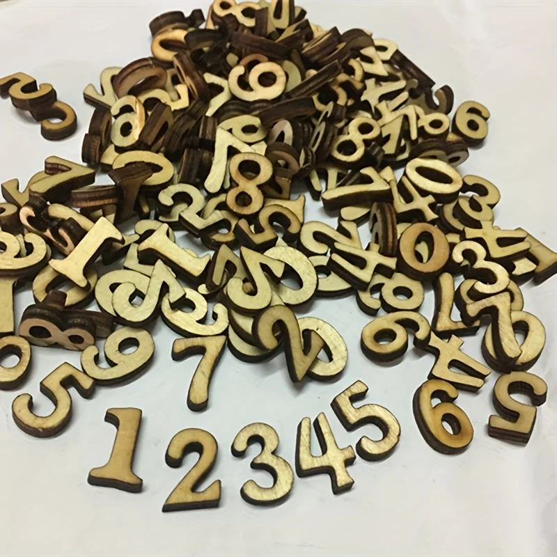 100 Pcs 나무 숫자 빈 도색되지 않은 나무 숫자 Scrapbooking을위한 미니 빈 나무 숫자
